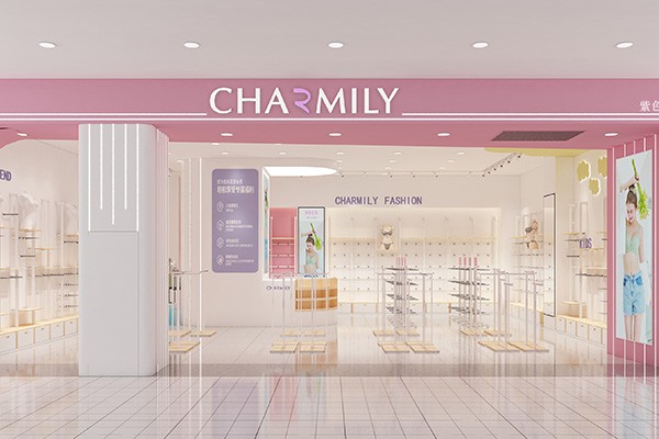 紫色花语内衣店铺展示