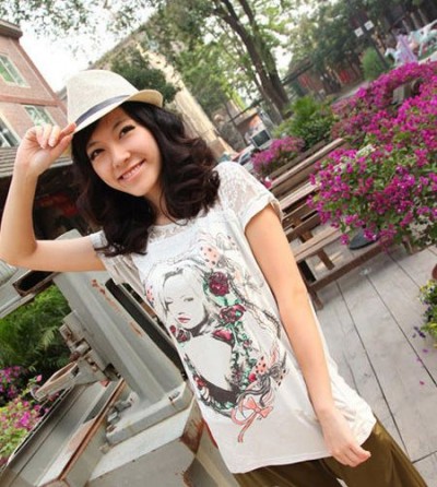 夏日最新时尚潮流女装 潮女甜美手绘T恤