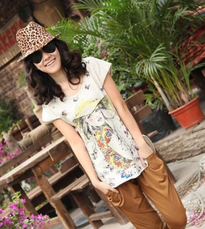 夏日最新时尚潮流女装 潮女甜美手绘T恤