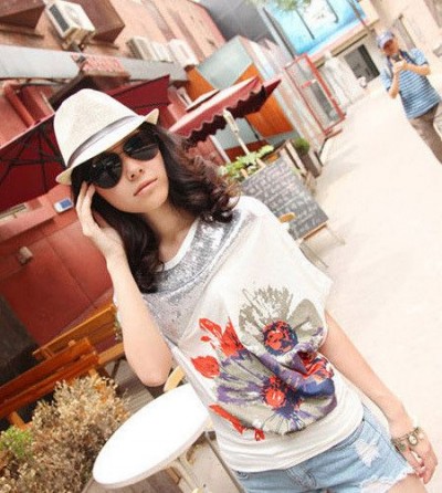 夏日最新时尚潮流女装 潮女甜美手绘T恤