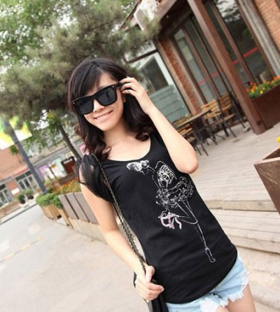 夏日最新时尚潮流女装 潮女甜美手绘T恤