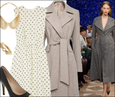 秋冬造型亮点:简约大衣加连衣裙