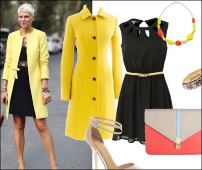 秋冬造型亮点:简约大衣加连衣裙