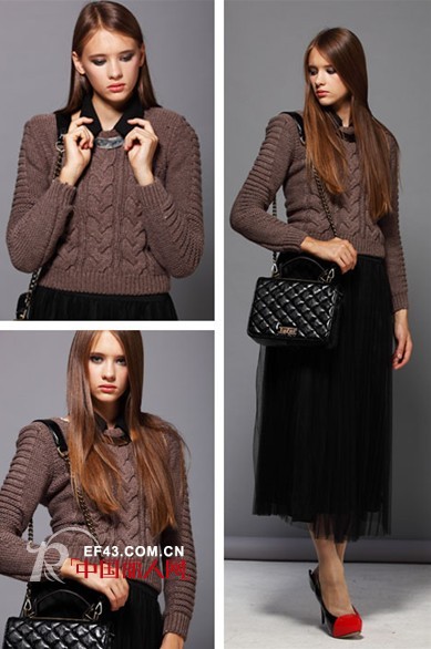 米巴纽快时尚女装 假领麻花毛衣搭出温婉气质