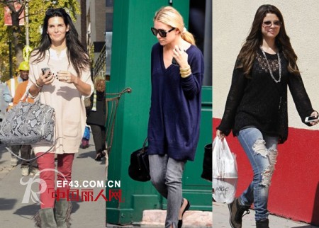 欧美时尚女星示范宽松大一号针织衫搭配