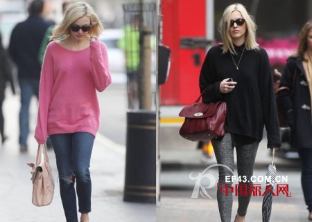 欧美时尚女星示范宽松大一号针织衫搭配