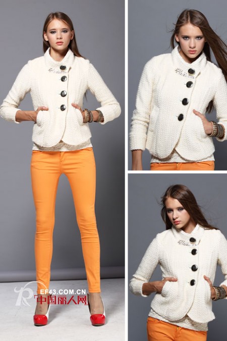 毛呢短外套穿出名媛风,为办公室增添活力