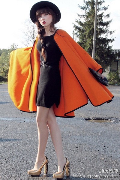 橘黄色混搭术 严寒冬日点亮街头