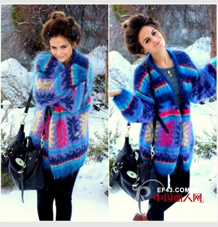 街拍达人玩转复古毛衣 减龄显瘦“耍”心机