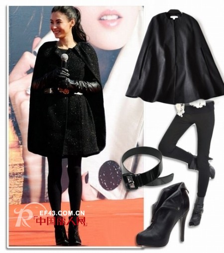 斗篷衫遇到长款机车皮手套 擦出爱的火花