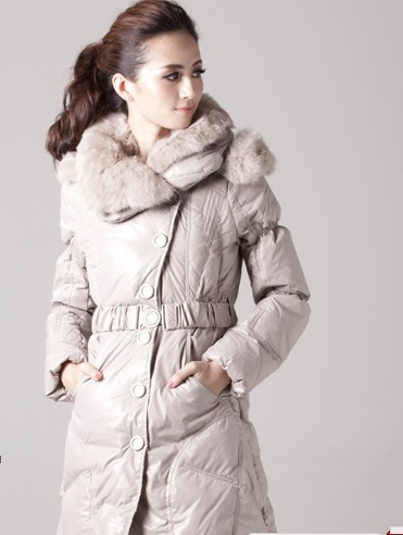 2012新款中长款韩版獭兔大毛领超修身羽绒服