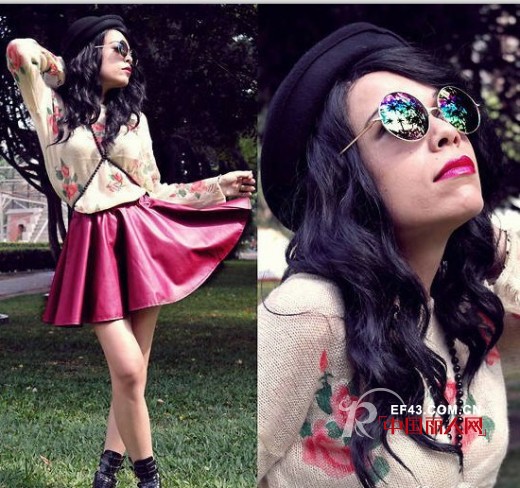 长袖上衣+短裙 秋冬季节也可以很甜美