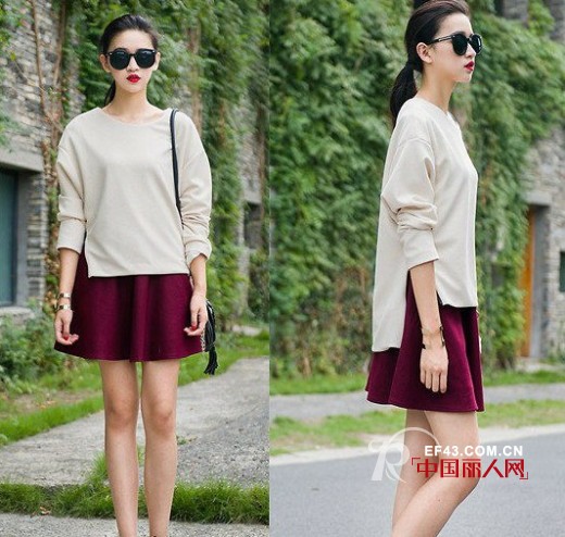 长袖上衣+短裙 秋冬季节也可以很甜美