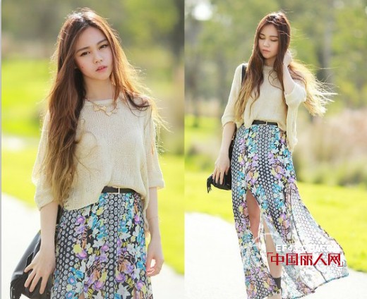 长裙+针织衫 秋季必备单品