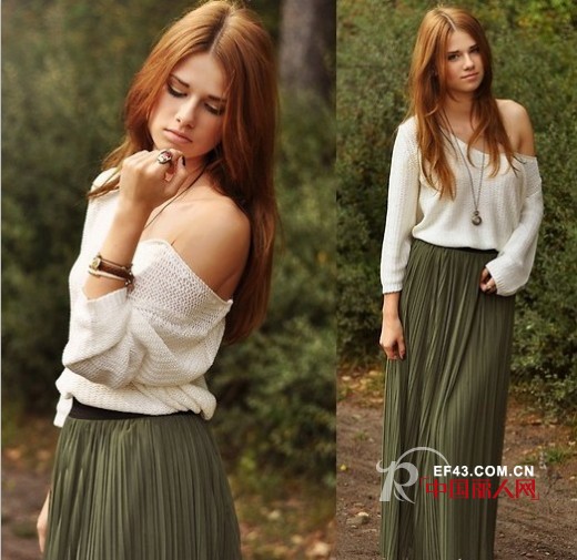 长裙+针织衫 秋季必备单品