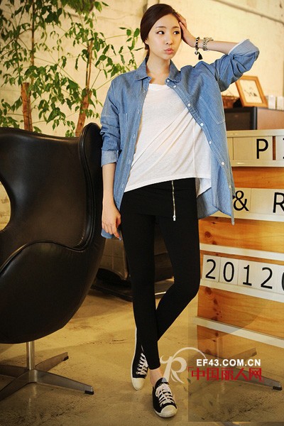 韩范儿穿搭 秋季打底裤穿出慵懒感