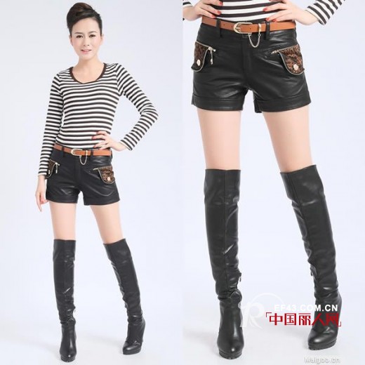 秋冬百搭人气女裤 时尚女式短皮裤