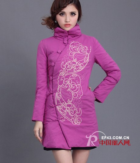 小香风刺绣棉服复古风 绣花盘扣毛呢大衣各种搭