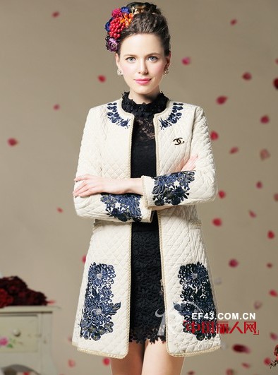 小香风刺绣棉服复古风 绣花盘扣毛呢大衣各种搭