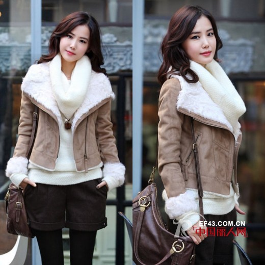 短款羊羔绒外套搭配 雪天的不二之选