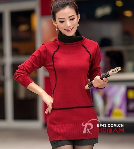 撞色羊毛针织衫 拼色打底连衣裙搭配