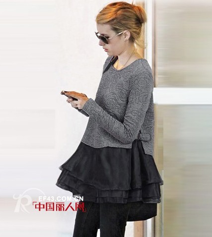 两件套拼接蓬蓬裙 双排扣羊毛呢外套搭配