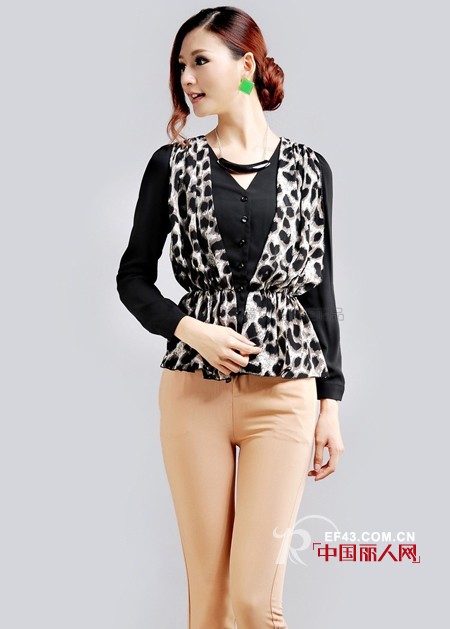 古艾思2013春夏新品  心机豹纹拼接打造早春吸睛装扮