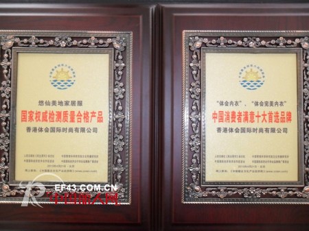 体会,体会完美内衣被评为中国消费者满意十大首选品牌