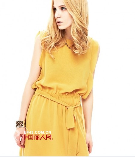 AESOMINO衣莎美诺2013夏装 芥末黄轻质雪纺