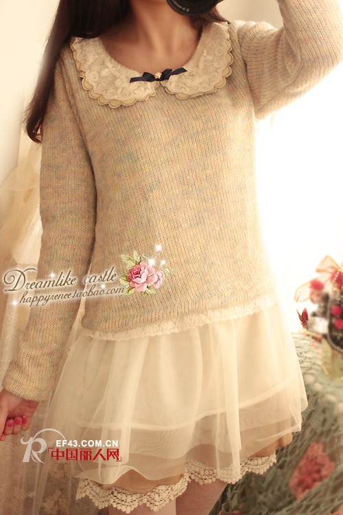 雪纺蕾丝拼接毛衣裙  打造甜美韩国范儿