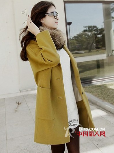 冬装双排扣中长款毛呢大衣时尚搭配