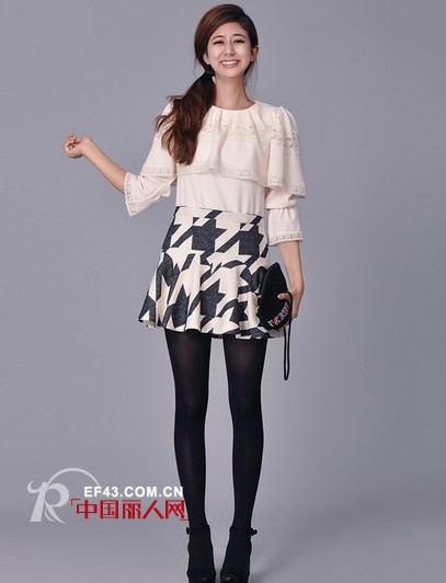 2014时尚女装搭配  千鸟格图纹复古高雅