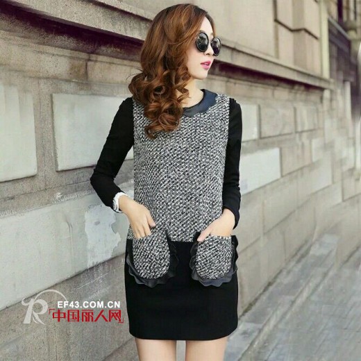 无袖连衣裙秋冬装搭配 千鸟格元素大方简约