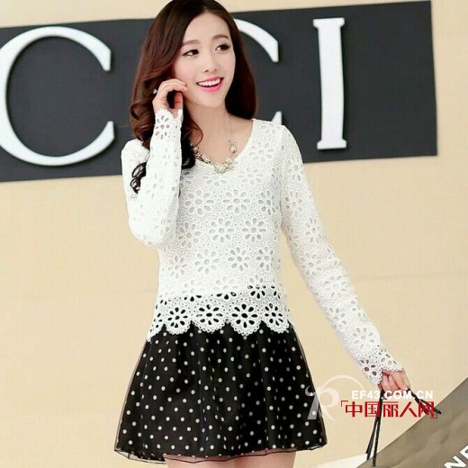镂空连衣裙推荐 镂空拼接波点裙