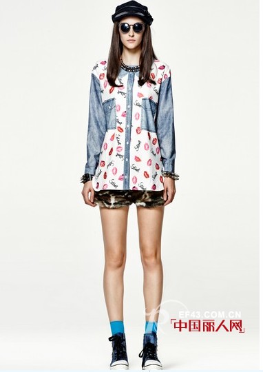 朋克风拼接女装搭配 印花民族风休闲套装