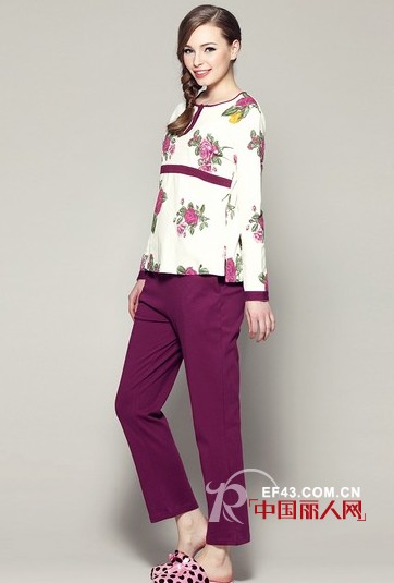 家居服款式 田园印花 套头拼接纯棉套装