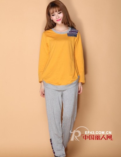 家居服款式 田园印花 套头拼接纯棉套装