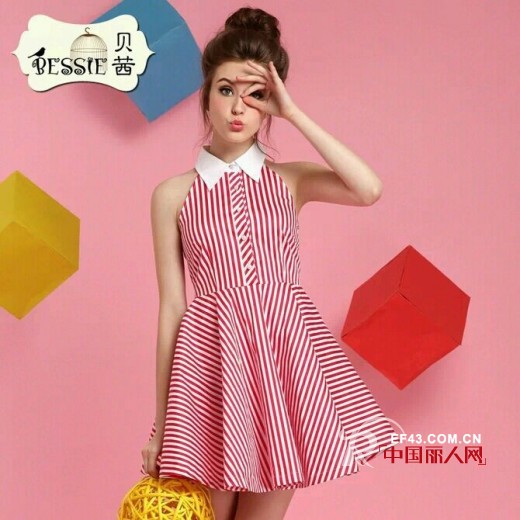 可爱减龄的条纹连衣裙 白色蓬蓬摆青春靓丽