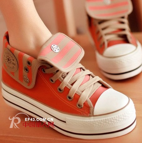 条纹帆布鞋搭配小脚裤 情侣款休闲鞋豹纹色