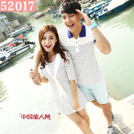 黑白条纹情侣装最新款 黑腰带白领结减龄装扮