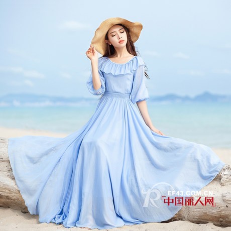 仙女范儿波西米亚长裙  海边雪纺裙拖地款优雅魅力