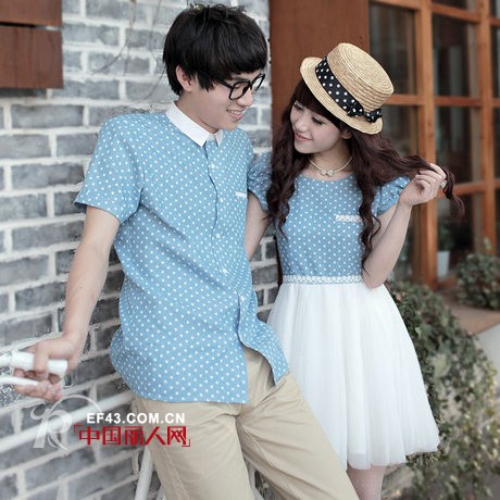韩范儿情侣装新款 荷叶领蕾丝裙蓬蓬摆公主款