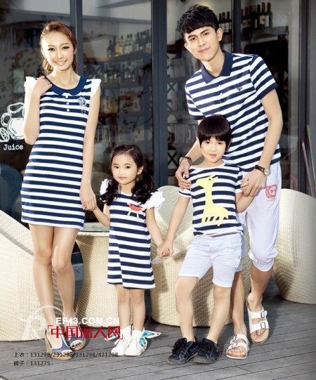 条纹海魂衫亲子装 假日出行穿搭出海岛风情