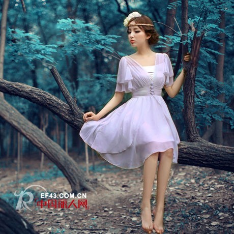 紫色深v雪纺裙 粉绿裹胸裙 轻松打造女神范