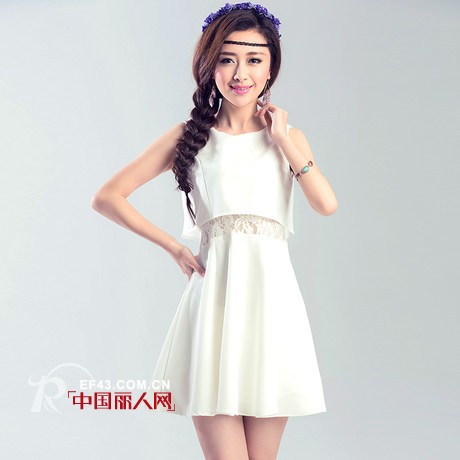 夏季显瘦连衣裙 刺绣蕾丝雪纺裙新款 微胖女生也有甜美范