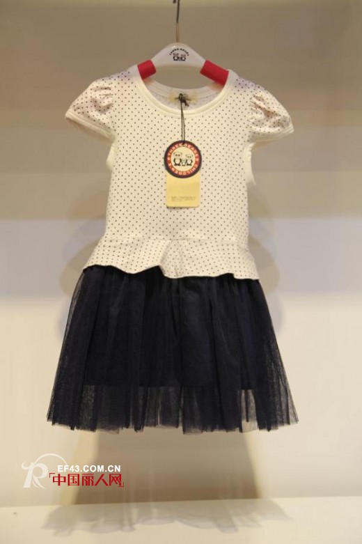 波点蕾丝拼接女童裙　复古宽松的棉麻连衣裙