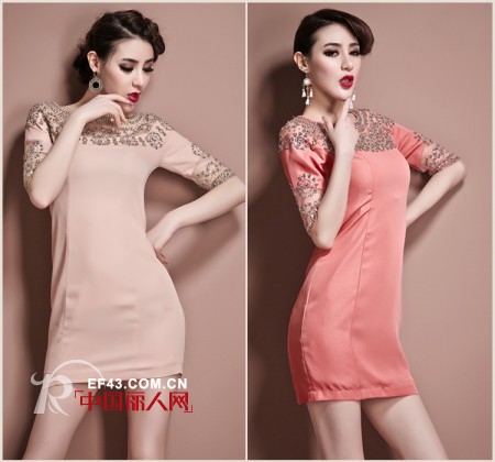 土豪金刺绣+欧根纱连衣裙 精致装扮造就女人高品位