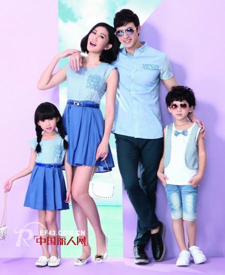 亲子装品牌 夏装新款亲子装搭配 蓝色服装搭配