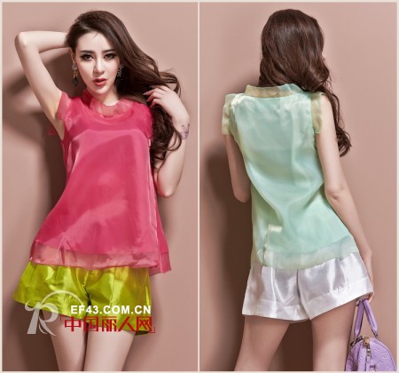 夏季潮女示范搭配 露脐雪纺罩衫流行吗 木耳花短袖衫搭配