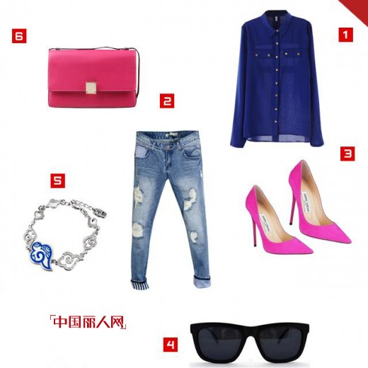 帅气搭配 蓝色格子衬衣搭配配破洞牛仔 帅气又有女人味